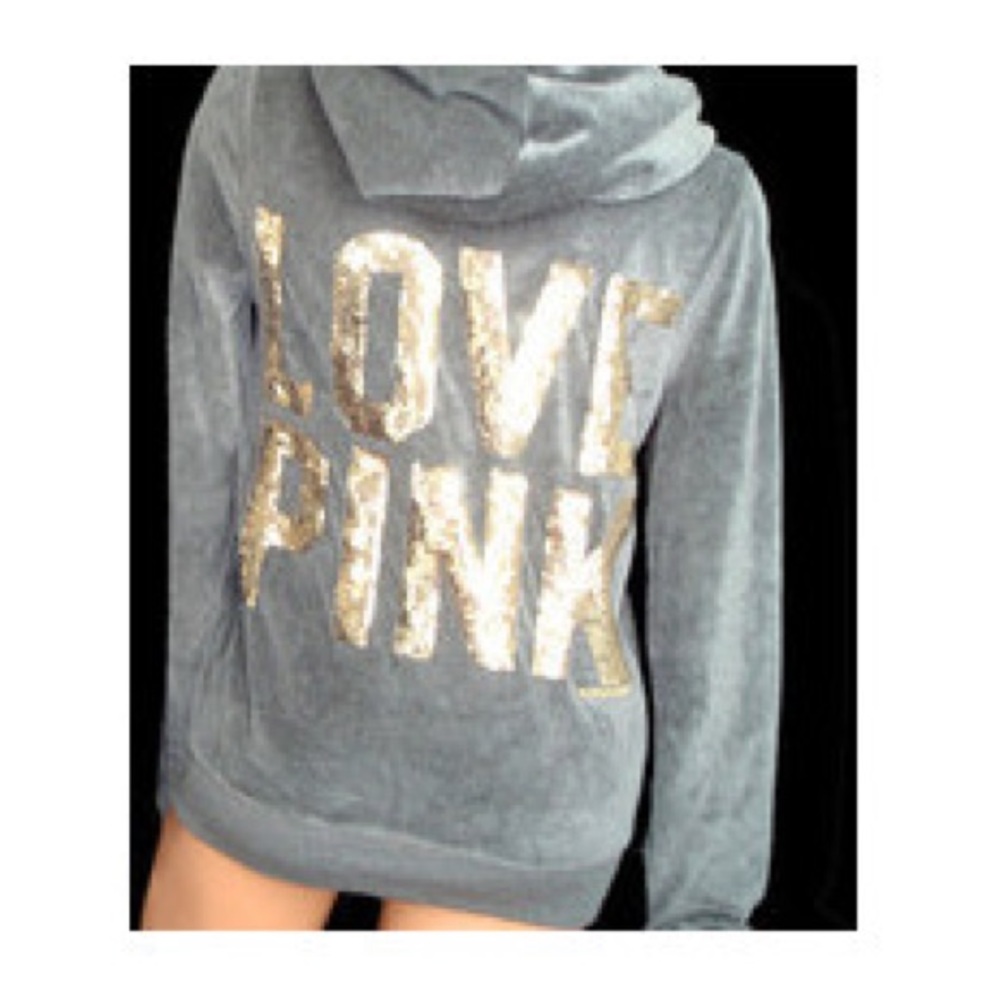 Victoria’s Secret Love Pink grey gold grey hoodie